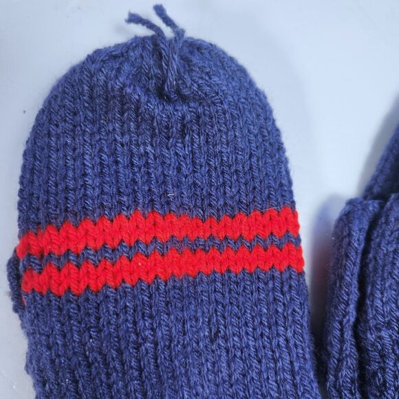 Hand Knit Mittens Lot of 2 Youth Young Adult 8.5" Long Blue with Red - Picture 2 of 7